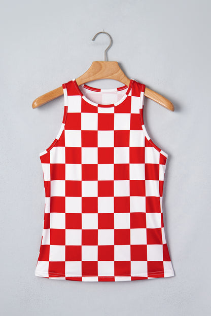 Black Checkerboard Printed Slim Tank Top
